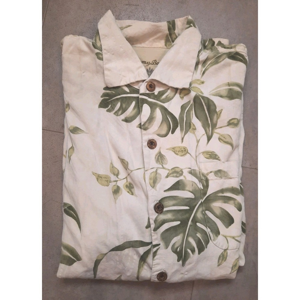 Tommy Bahama Silk Shirt Size XL Hawaiian Palm Summer Vacation